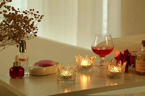 Clear Glass Crown Tealight Candle Holders Set of 12 - Wedding & Party Decor