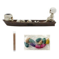 Halloween Incense Burner Skeleton Ship Hand-Carved 8.5 Inch Brown - NUOLUTH