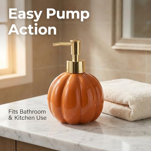 Halloween Pumpkin-Shaped Ceramic Soap Dispenser with Golden Pump - Orange