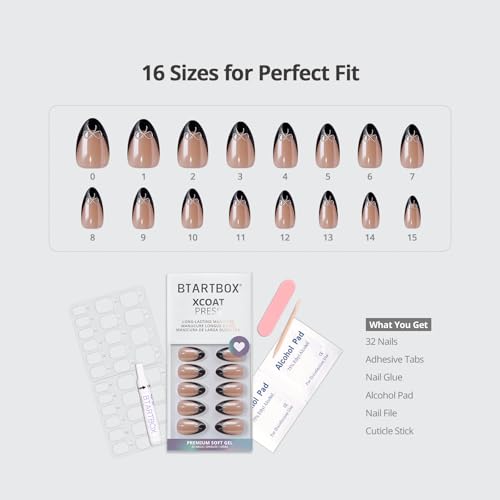 Press On Nails Short Almond French Tip Kit - Off Duty Variation, 30Pcs