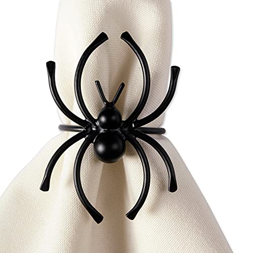 Halloween Napkin Rings Set - Black Spider Theme, 6 Piece Tabletop Decor