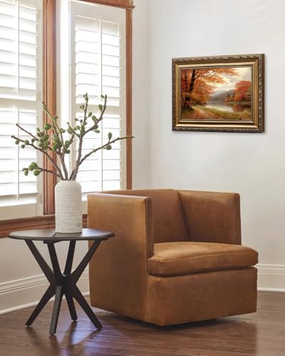 Fall Landscape Wall Art with Gold Frame – Autumn Moody Scenery Canvas Print 16 x 12 inches