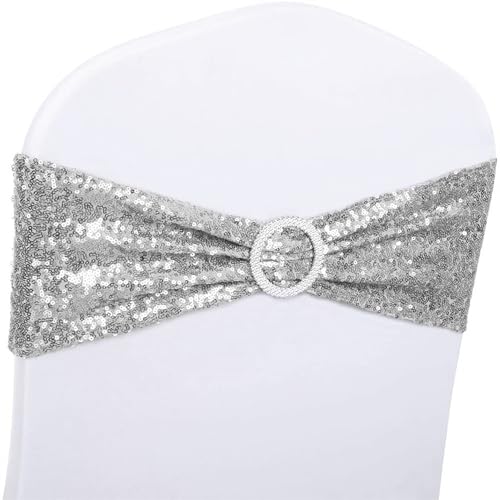 Sequin Silver Chair Sashes Pack of 100 - Elegant Wedding & Party Decor