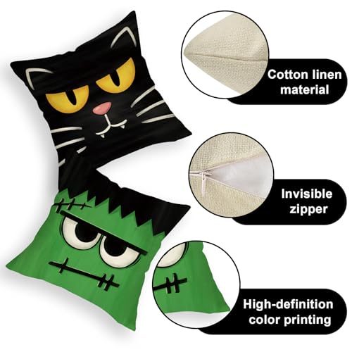 20x20 Inch Halloween Jack O Lantern Throw Pillow Cover - Spooky Face, Pack of 4