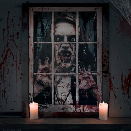 Halloween Window Decorations Scary Vampire Curtain - 32x47 Inches