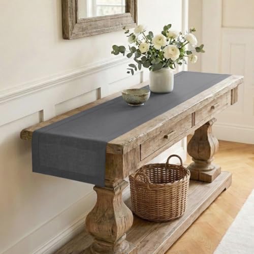 Charcoal Gray Linen Table Runner - 14 x 60 Inches - Classic Linen by D'Moksha
