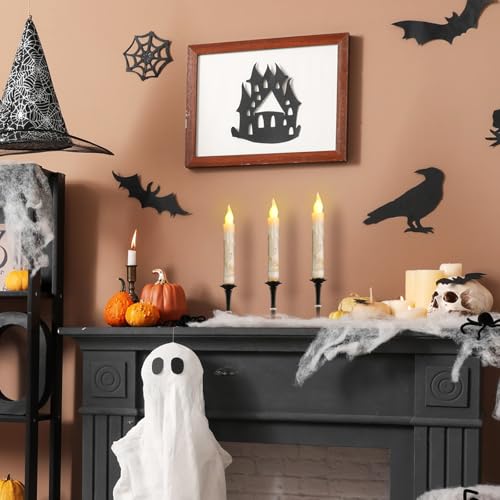 Halloween Flameless Taper Candles Set - Real Wax Hand Dipped, 6.5 Inch, 6 Pack