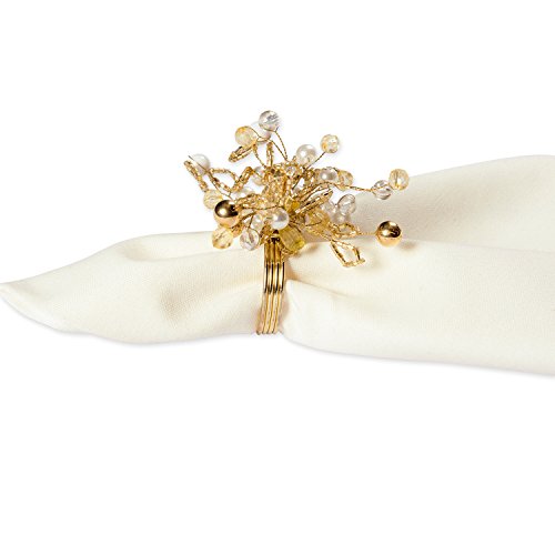 DII Gold Beaded Cluster Napkin Ring Set - 4 Inch Diameter, 6 Pieces