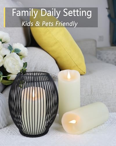 Flameless Candles Set of 3 - 3" x 5"6"7" Ivory LED Pillar Candles with Remote Timer - Real Wax, Flickering 3D Moving Flame, Last 1000+ Hours, Home Wedding Decor