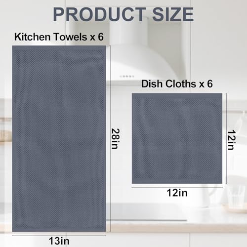 Homaxy 12-Piece Cotton Kitchen Towels and Dishcloths Set - Dark Grey