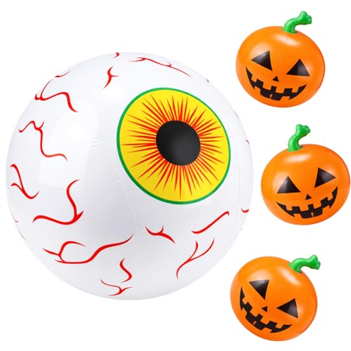 Halloween Pool Floats Set - Inflatable Eyeball and Pumpkin Party Decor
