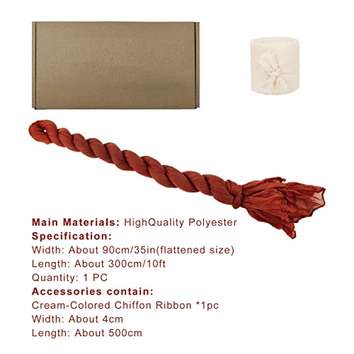 A-Terracotta Boho Table Runner Set with Chiffon Ribbon - 10FT Long Decor