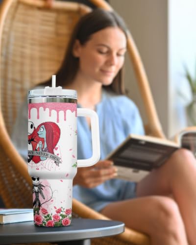 Skeleton Couple 40oz Insulated Travel Mug with Handle & Straw - Hydration Tumbler