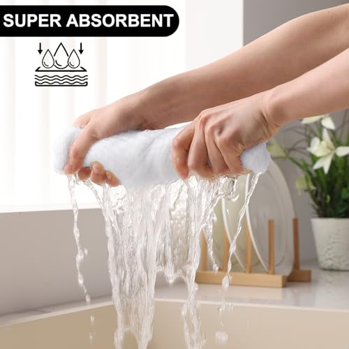 White Kitchen Towels and Dishcloths Set of 16 - Cotton Waffle Weave, Absorbent & Durable