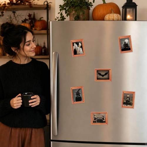 Dark Halloween Refrigerator Magnets Set - Ghost Skull Pumpkin Raven 3D Wood Stickers