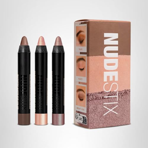 Nudestix Bright Nude Eyes Mini Kit – 3-Piece Cream Eyeshadow Pencil Set with Matte & Luminous Finishes | Long-Wear, Vegan Eye Makeup Crayons for Highlighting & Defining | Travel-Size Clean Beauty