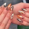 Halloween Press On Nails - Orange Pumpkin Design with Ghost, Bat & Full Cover Glue On Nails - 24Pcs
