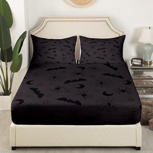 Halloween Bat Moon Bedding Set Queen Size Bed Cover with Pillowcases - Teens Kids