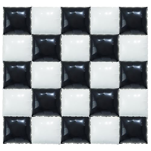Black and White Square Foil Balloon Backdrop Kit for Parties - 25pcs