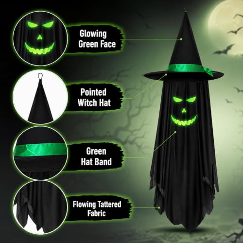 Halloween Hanging Ghost Decorations - 2 Pack Spooky Outdoor Ghosts for Porch and Garden