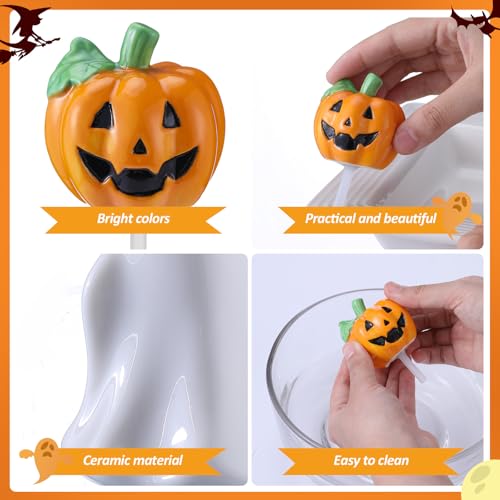 Halloween Ceramic Cake Toppers Set - Hand-Painted Mini Picks for Spooky Decor