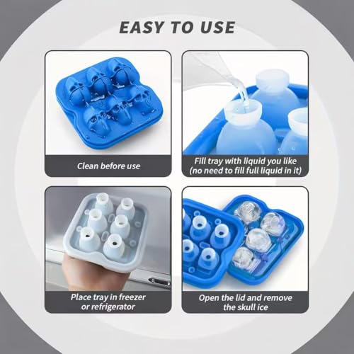 Blue Skull Ice Cube Mold - 6-Cavity Silicone Ice Tray for Whiskey & Cocktails