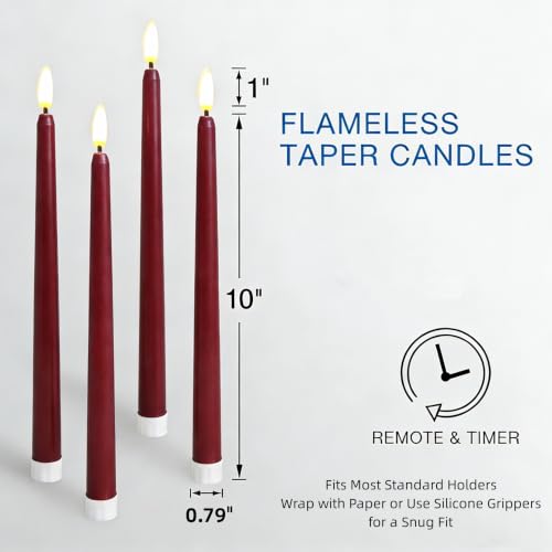 Burgundy Flameless Taper Candles with Remote Control - Set of 12 LED Candlesticks