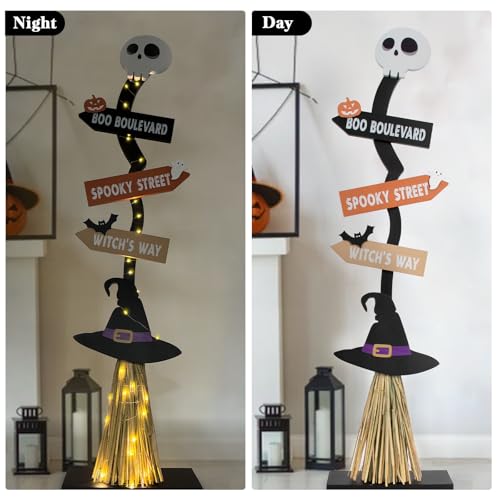 Lighted Halloween Witch Broom Decor for Indoor Outdoor Spooky Festivities