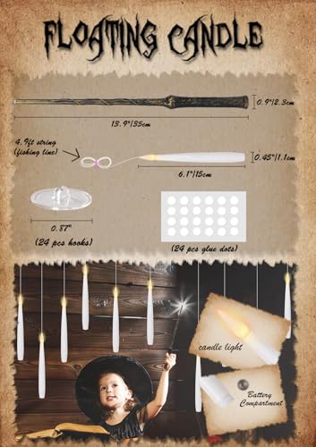 Floating Flameless Candles Wand Halloween Decorations Set - White, 22pcs - Remote Control