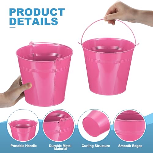 Mini Metal Buckets 7x6.2 Inch Rose Red Set of 6 Decorative Storage Containers