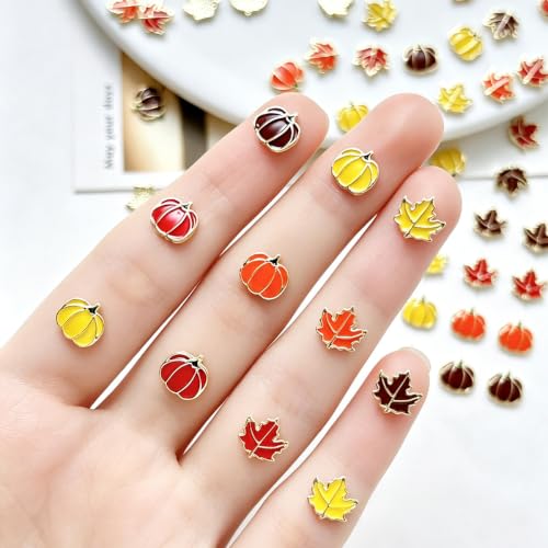 Fall Nail Charms Set with Pumpkin & Maple Leaf for Autumn Manicure - Style 9