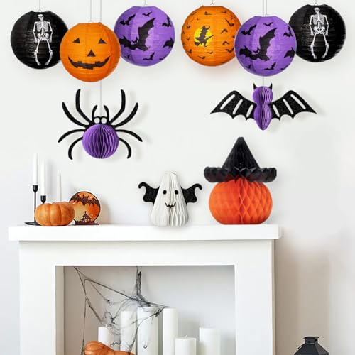 Halloween Paper Lanterns Decorations Set - Ghost, Pumpkin, Bat, Spider, Skeleton, Witch