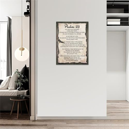 Psalm 23 Wall Art Canvas Print Religious Scripture Artwork 16x12 Inches - Framed Home Decor