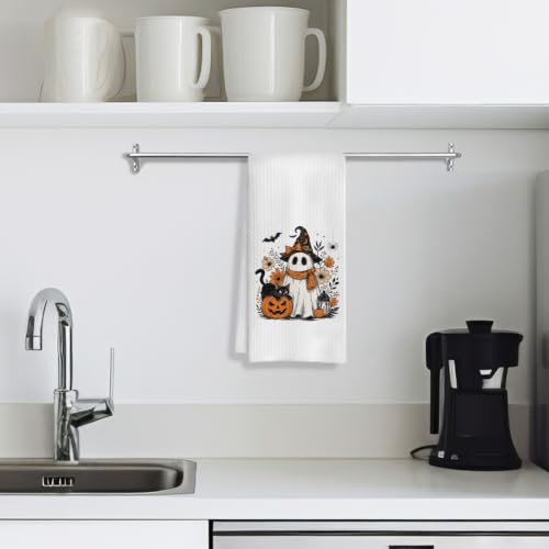 Halloween Witchy Ghost Kitchen Dish Towels - 16x24 Inches, J- Variation