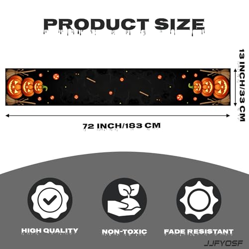 Halloween Table Runner - Stacked Jack-O'-Lantern Pumpkins with Witch Broom Design, 13x72 Inch, Fall Home Decor - Pumpkin & Broom Variation