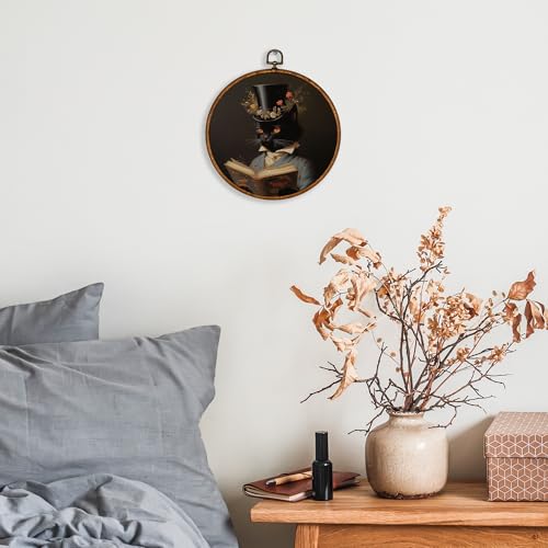 Cat Wall Art Decor - Rustic Round Canvas Frame, Farmhouse Home Accent, 10x10