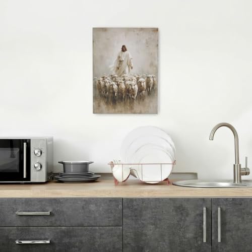 Jesus and Lamb Wall Art Canvas Print Religious Decor for Living Room Bedroom - 16x12 Inches