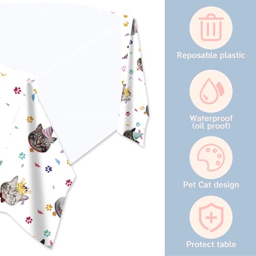Pet Cat Party Tablecloth Set - Waterproof Disposable 70x51 Inches, 2-Pack