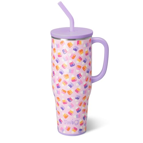 40oz Insulated Travel Mug with Handle & Straw - Candy Corn Glitter Design - Halloween Gift