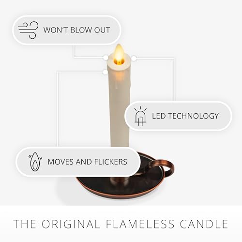 Flickering Flameless Window Taper Candle - Ivory & Bronze, 1 x 9.75 inches, Battery Operated with Timer, Remote Ready Christmas Holiday Decor