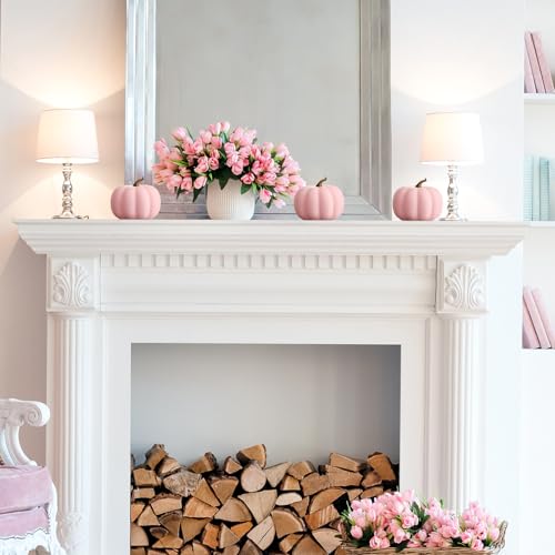 Pink Artificial Pumpkin Decor Set - 24 Mini 4-Inch Fall Foam Pumpkins