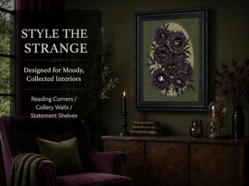 Gothic Dark Academy Wall Art - Surreal Purple Peony Floral Eye Canvas Print - 24x16 Inches