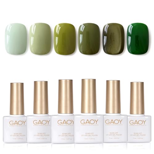Gel Nail Polish Set - 6 Dark Green Colors with Enchanted Forest Variation