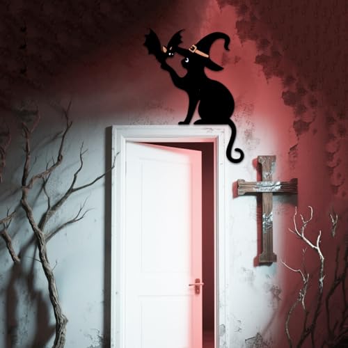 Halloween Cat Door Topper Black Metal Decor Bat Silhouette Home Decor
