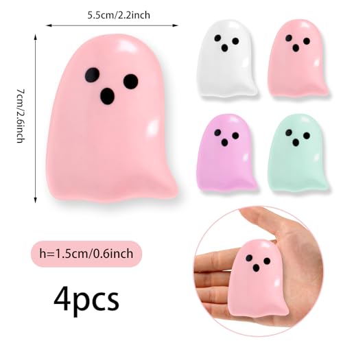 Halloween Ghost Ceramic Spoon Rests Set - White Pink Purple Blue, 4 Pcs Mini Coffee Spoon Holders with Expressions