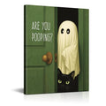 Funny Ghost Cat Bathroom Wall Art Canvas Print - Framed Halloween Decor - Color A
