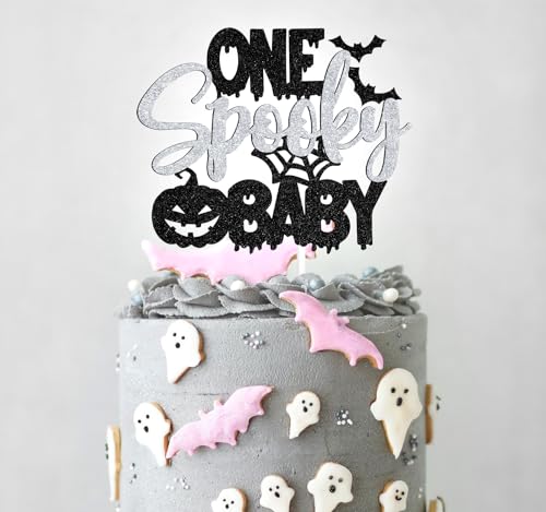 Halloween Baby Cake Topper Ghost Bat Spider 1st Birthday Decor Glitter