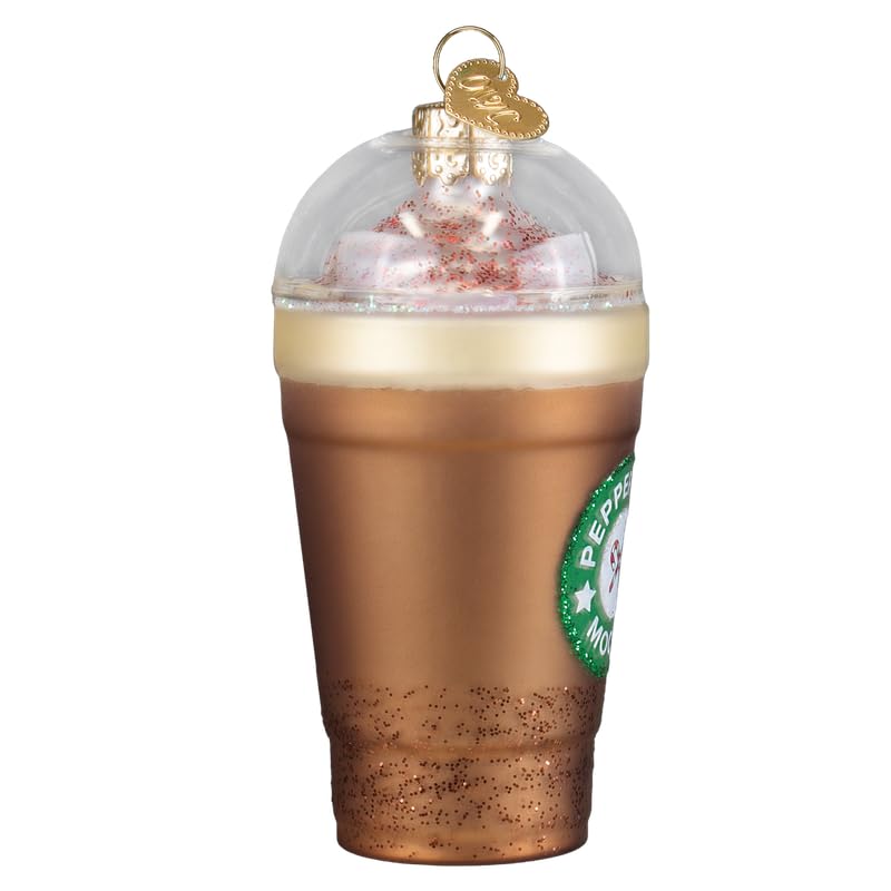 Handcrafted Glass Christmas Ornament - Peppermint Mocha Coffee Holiday Decoration