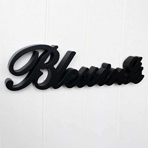 Black Wooden Blessings Sign - Free Standing Wall Art Decor 16 x 4 1/4 Inches
