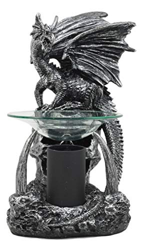 Sabretooth Skull Dragon Oil Warmer - Gothic Decor, Fantasy Fireplace, 8.5" with Variation Grendel Sabretooth Skull Guardian